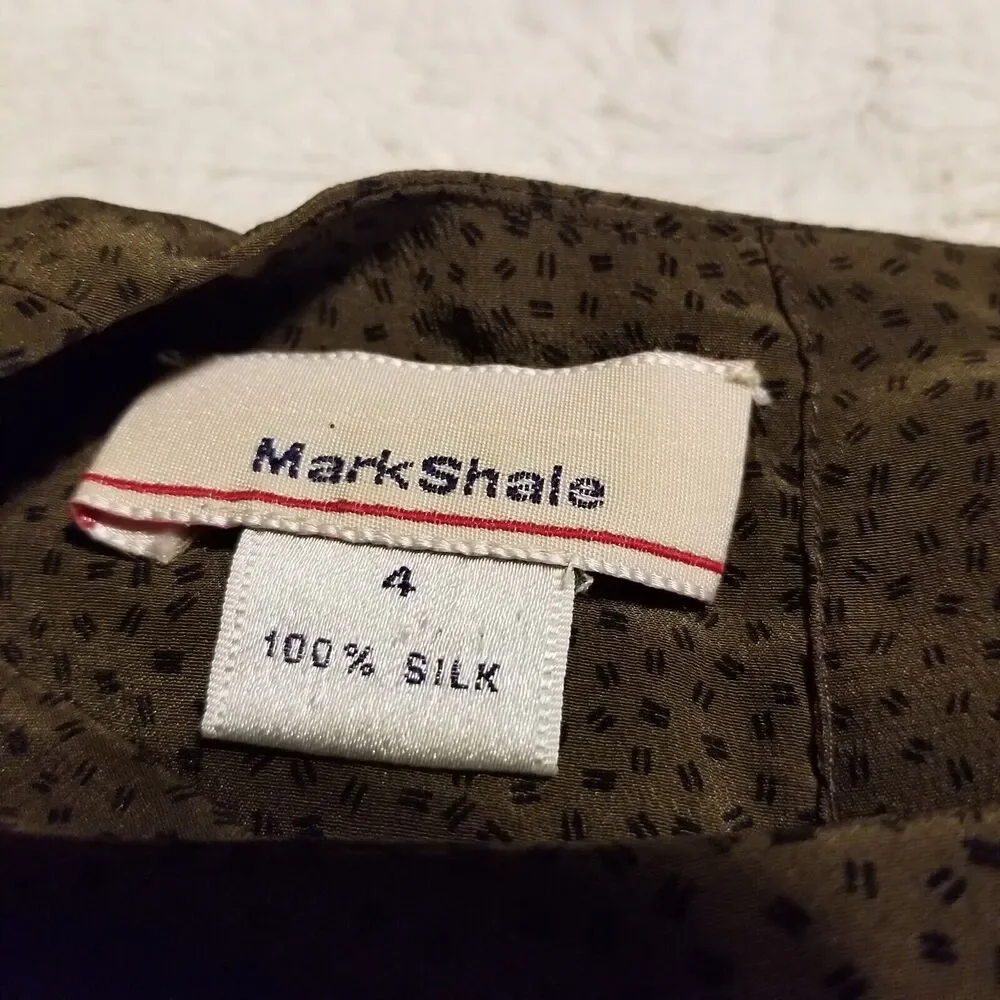 Vintage Mark Shale Shirt Womens Size 4 Green Black Silk Polka Dot - Picture 7 of 9